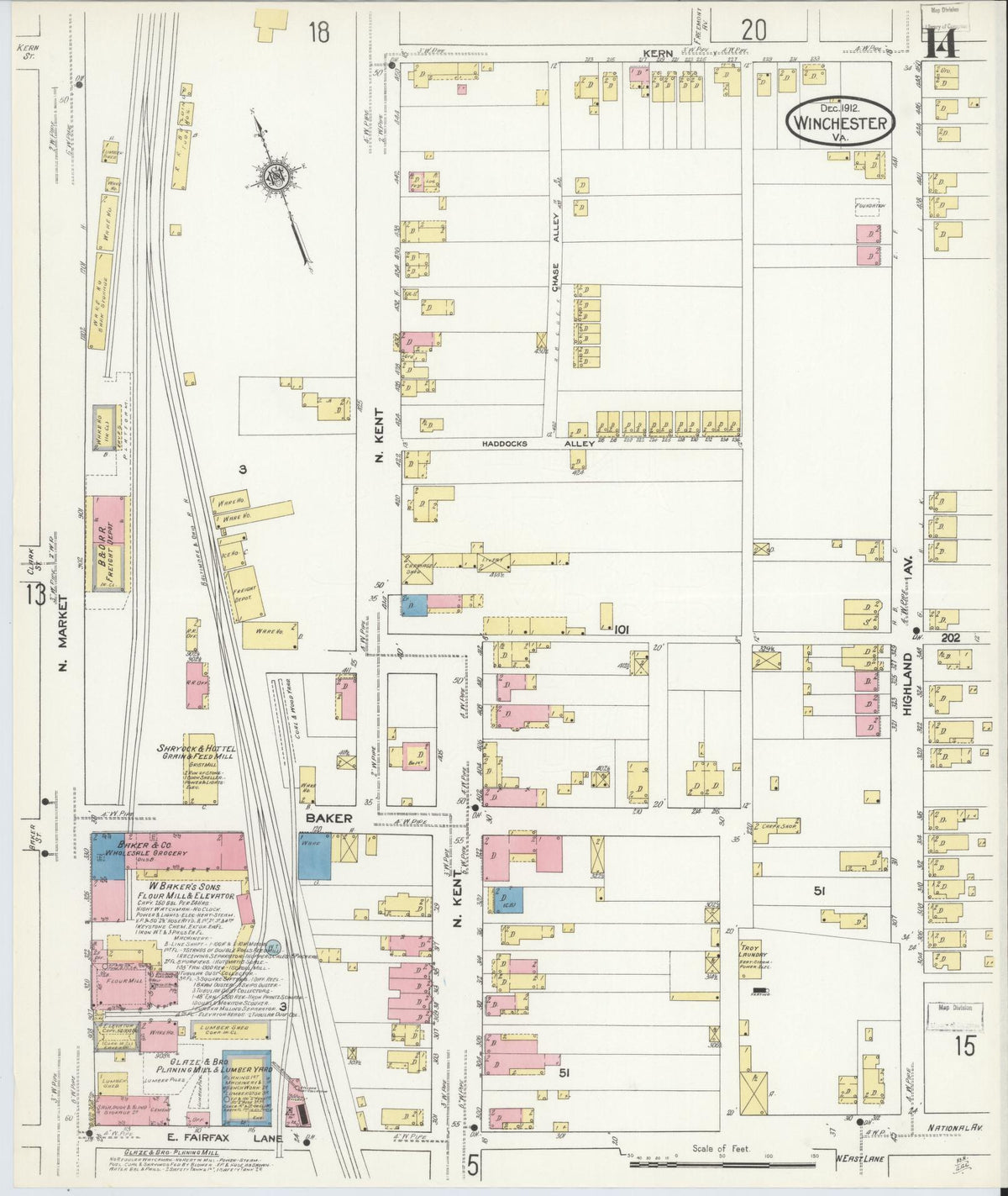Sanborn Fire Insurance Map from Winchester, Independent Cities, Virginia (1912), Sheet #0014 - Complete Map Set gallery image, historic Sanborn map, vintage wall art, Virginia Virginia