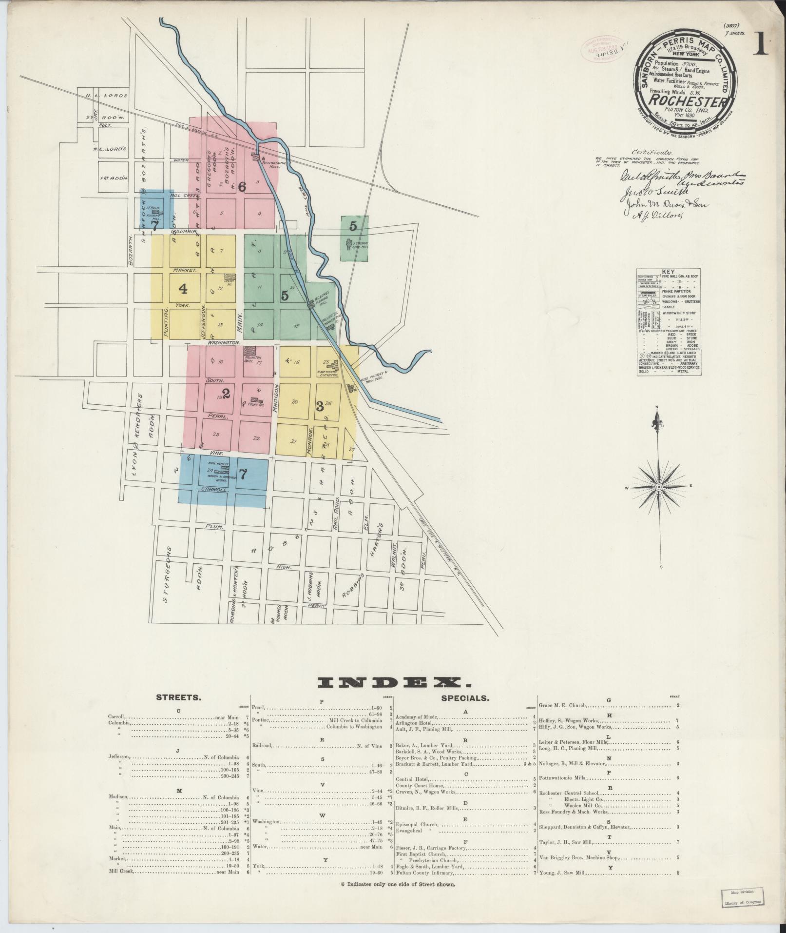Sanborn Fire Insurance Map from Rochester, Fulton County, Indiana (1890), Sheet #0001 - Complete Map Set gallery image, historic Sanborn map, vintage wall art, Indiana Indiana