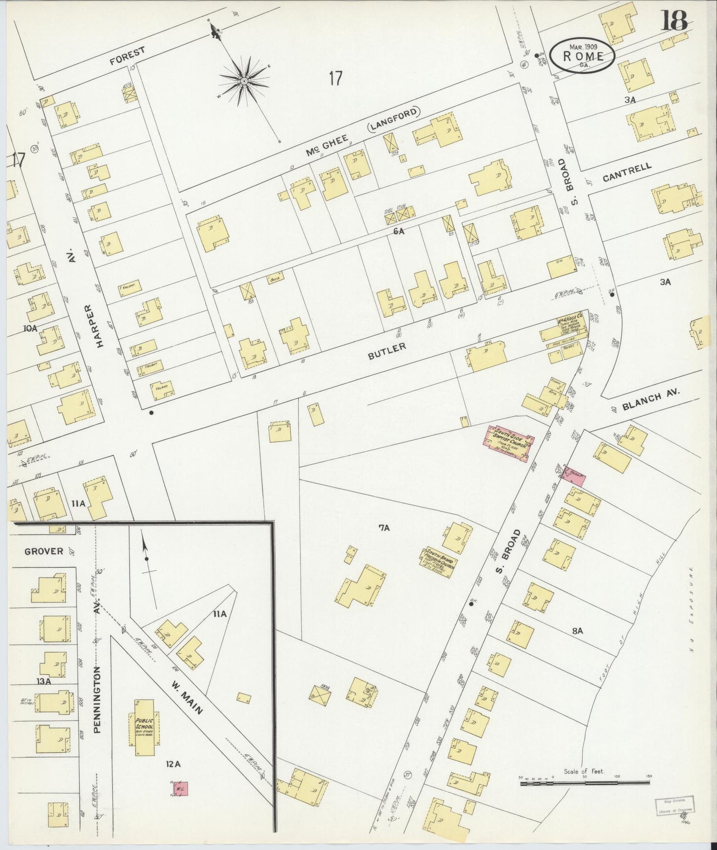 Sanborn Fire Insurance Map from Rome, Floyd County, Georgia (1909), Sheet #0018 - Complete Map Set gallery image, historic Sanborn map, vintage wall art, Georgia Georgia