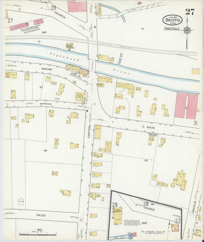 Sanborn Fire Insurance Map from Bristol, Hartford County, Connecticut (1916), Sheet #0027 - Complete Map Set gallery image, historic Sanborn map, vintage wall art, Connecticut Connecticut