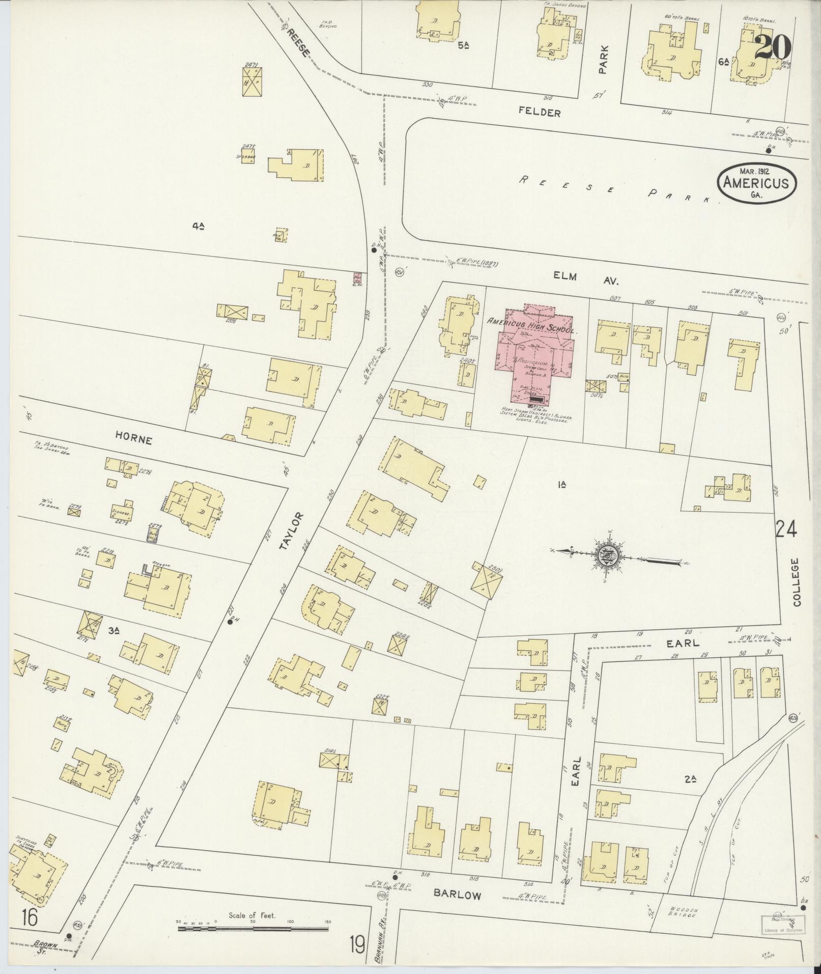 Sanborn Fire Insurance Map from Americus, Sumter County, Georgia (1912), Sheet #0020 - Complete Map Set gallery image, historic Sanborn map, vintage wall art, Georgia Georgia
