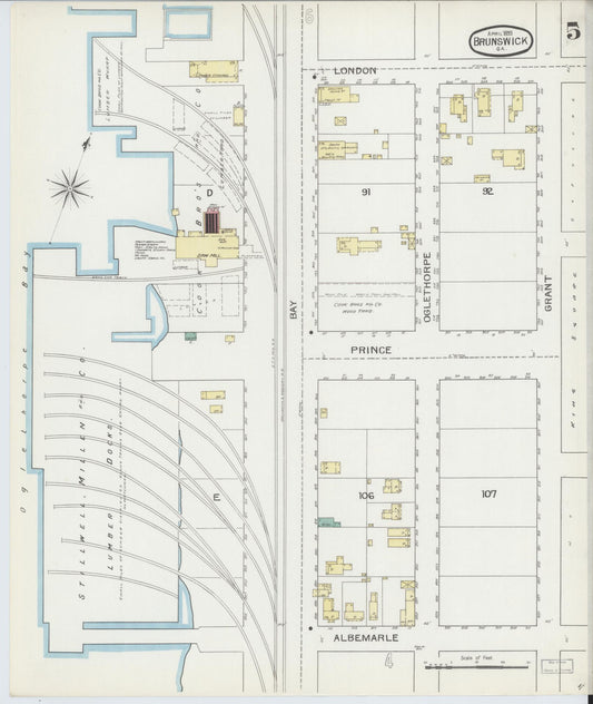 Sanborn Fire Insurance Map from Brunswick, Glynn County, Georgia (1893), Sheet #0005 - Historic Sanborn Fire Insurance Map Print, vintage old map wall art, antique decor, genealogy gift, Georgia Georgia map