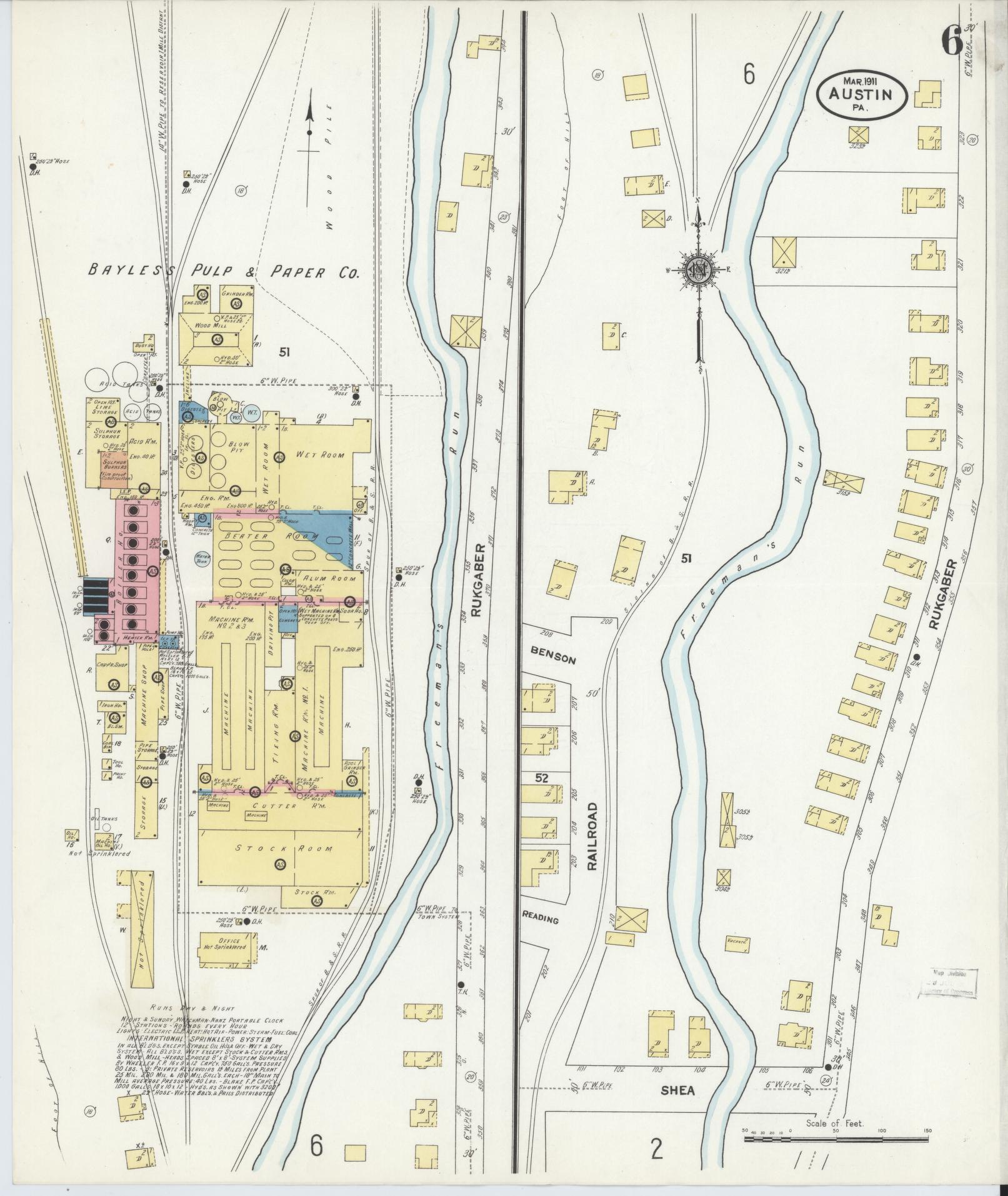 Sanborn Fire Insurance Map from Austin, Potter County, Pennsylvania (1911), Sheet #0006 - Historic Sanborn Fire Insurance Map Print, vintage old map wall art, antique decor, genealogy gift, Pennsylvania Pennsylvania map