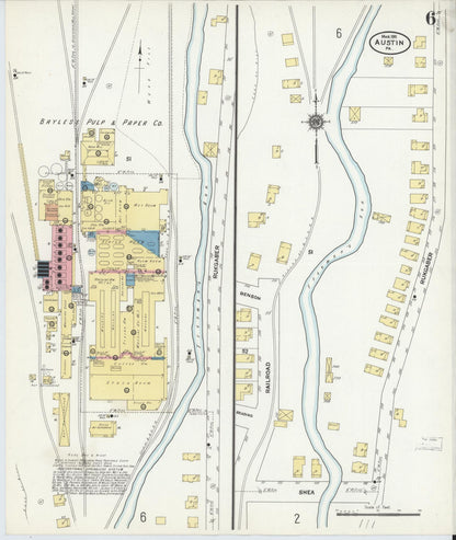 Sanborn Fire Insurance Map from Austin, Potter County, Pennsylvania (1911), Sheet #0006 - Historic Sanborn Fire Insurance Map Print, vintage old map wall art, antique decor, genealogy gift, Pennsylvania Pennsylvania map