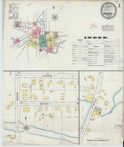 Sanborn Fire Insurance Map from Hudson, Middlesex County, Massachusetts (1894), Sheet #0001 - Historic Sanborn Fire Insurance Map Print, vintage old map wall art, antique decor, genealogy gift, Massachusetts Massachusetts map