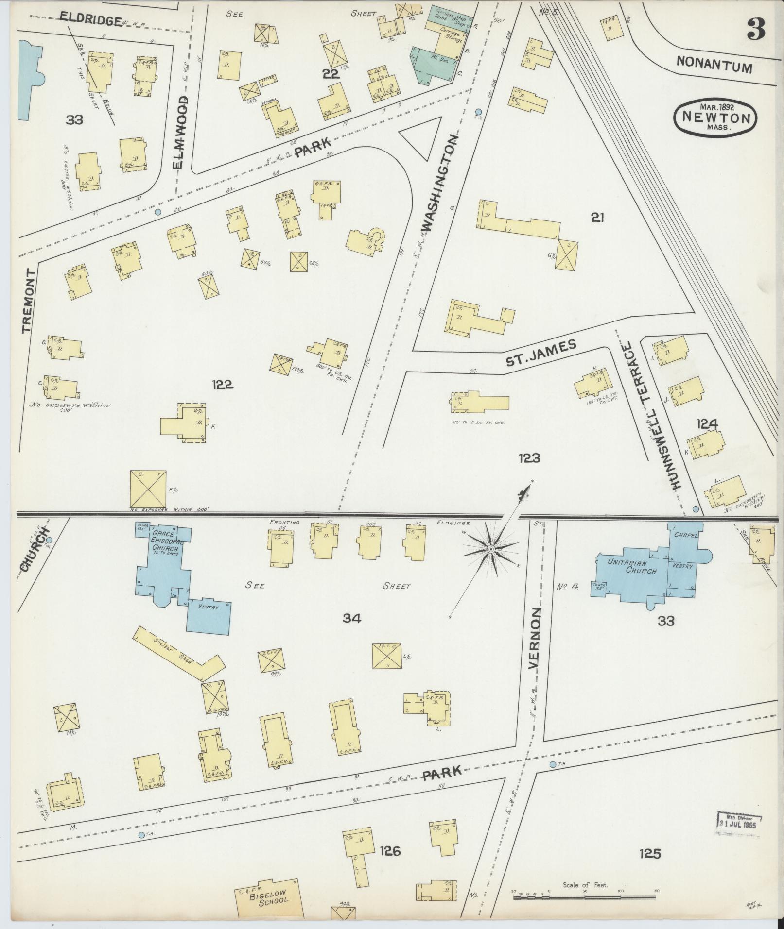 Sanborn Fire Insurance Map from Newton, Middlesex County, Massachusetts (1892), Sheet #0003 - Complete Map Set gallery image, historic Sanborn map, vintage wall art, Massachusetts Massachusetts