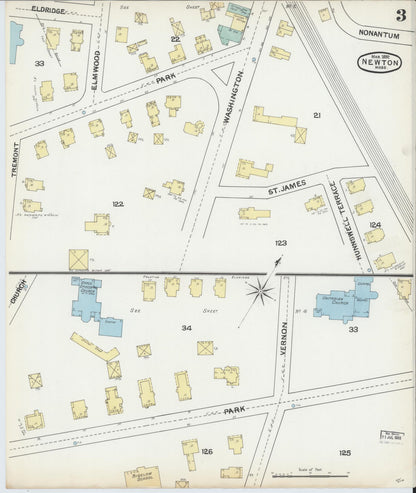 Sanborn Fire Insurance Map from Newton, Middlesex County, Massachusetts (1892), Sheet #0003 - Complete Map Set gallery image, historic Sanborn map, vintage wall art, Massachusetts Massachusetts