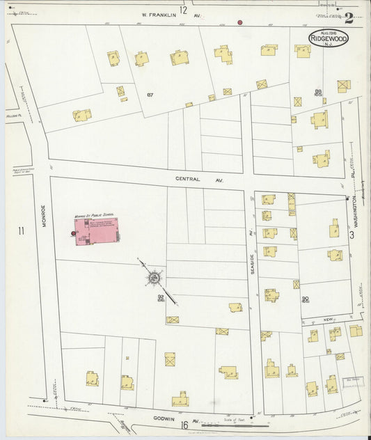 Sanborn Fire Insurance Map from Ridgewood, Bergen County, New Jersey (1916), Sheet #0002 - Historic Sanborn Fire Insurance Map Print, vintage old map wall art, antique decor, genealogy gift, New Jersey New Jersey map