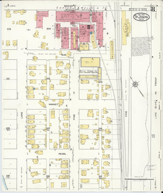 Sanborn Fire Insurance Map from Saint Joseph, Berrien County, Michigan (1921), Sheet #0008 - Historic Sanborn Fire Insurance Map Print, vintage old map wall art, antique decor, genealogy gift, Michigan Michigan map