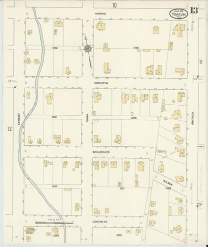 Sanborn Fire Insurance Map from Yoakum, De Witt And Lavaca Counties, Texas (1912), Sheet #0013 - Complete Map Set gallery image, historic Sanborn map, vintage wall art, Texas Texas