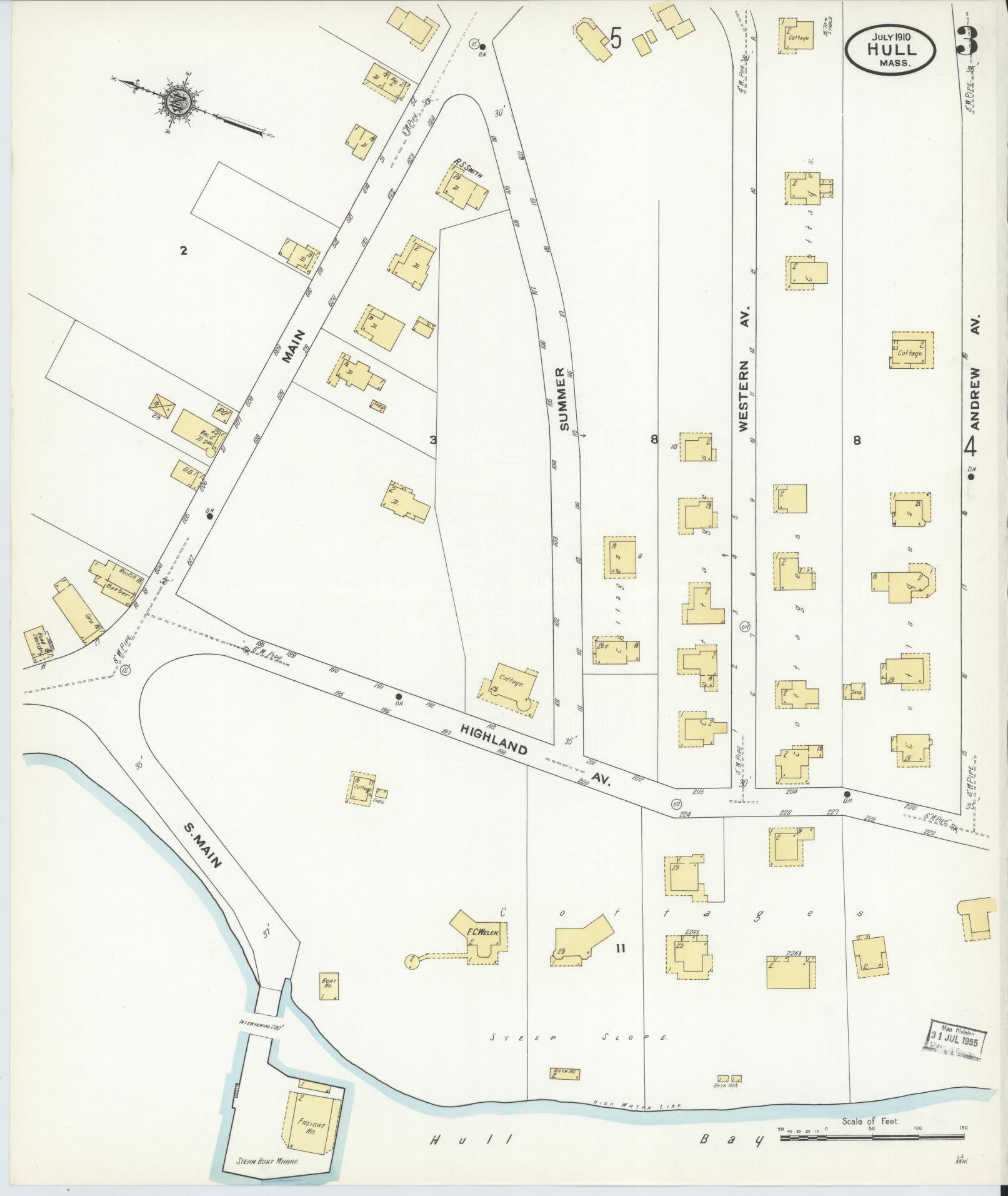 Sanborn Fire Insurance Map from Hull, Plymouth County, Massachusetts (1910), Sheet #0003 - Complete Map Set gallery image, historic Sanborn map, vintage wall art, Massachusetts Massachusetts