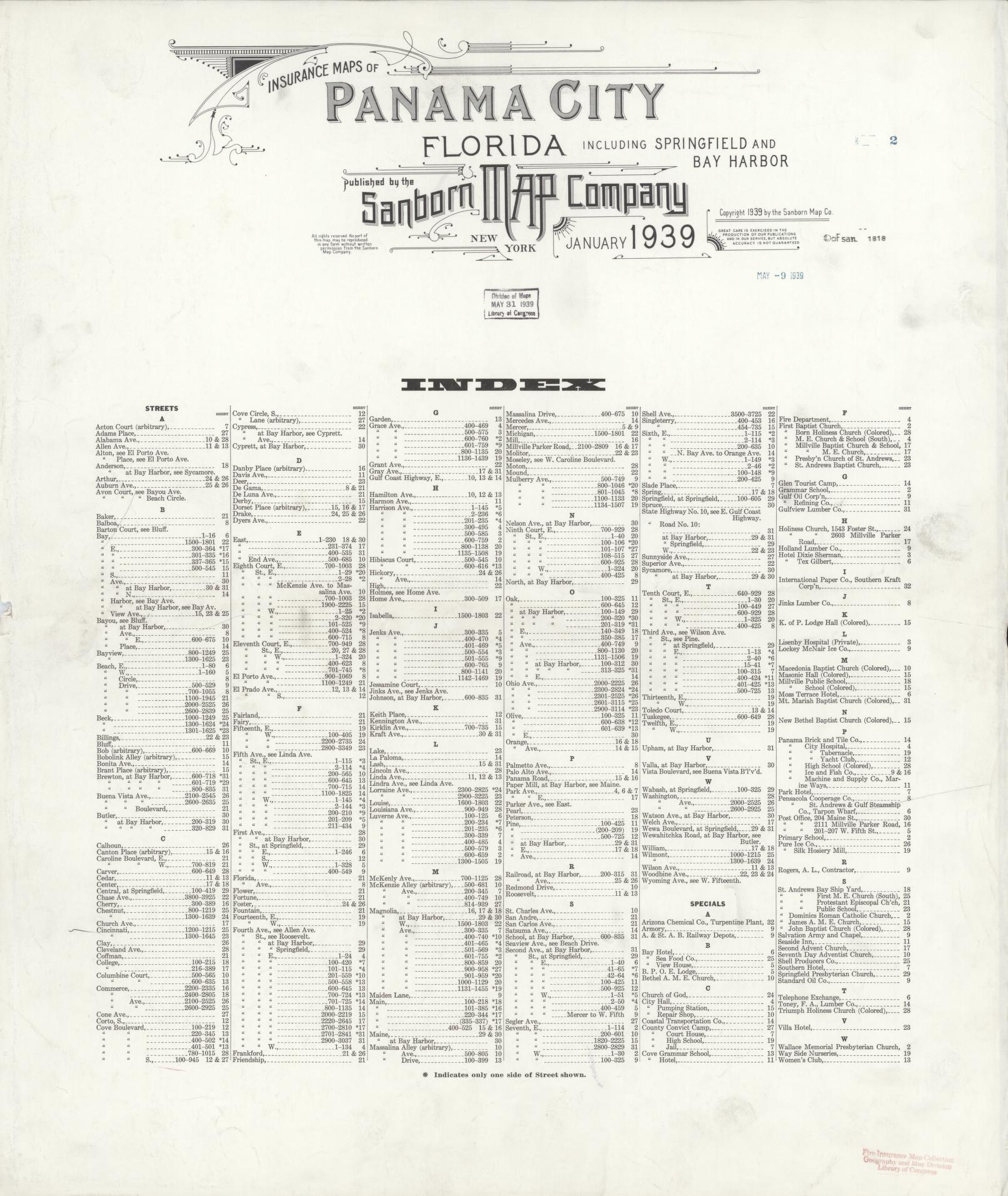 Sanborn Fire Insurance Map from Panama City, Bay County, Florida (1939), Sheet #0001 - Historic Sanborn Fire Insurance Map Print, vintage old map wall art, antique decor, genealogy gift, Florida Florida map