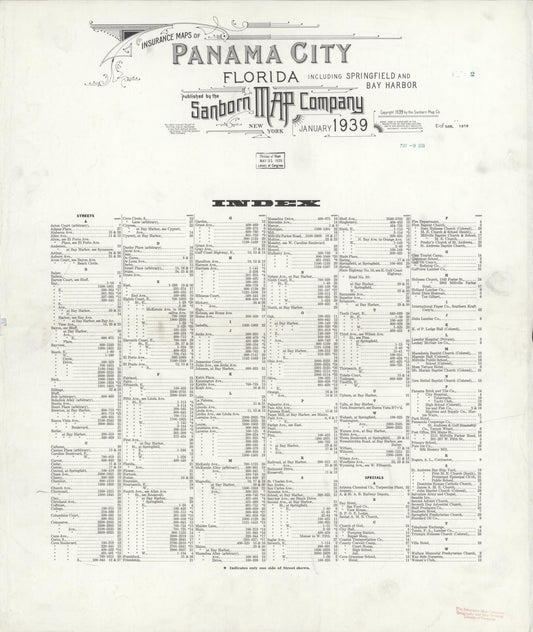 Sanborn Fire Insurance Map from Panama City, Bay County, Florida (1939), Sheet #0001 - Historic Sanborn Fire Insurance Map Print, vintage old map wall art, antique decor, genealogy gift, Florida Florida map