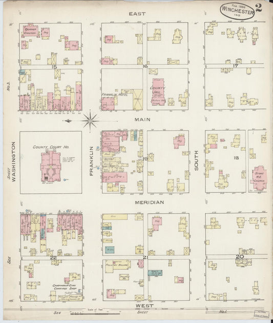 Sanborn Fire Insurance Map from Winchester, Randolph County, Indiana (1886), Sheet #0002 - Historic Sanborn Fire Insurance Map Print, vintage old map wall art, antique decor, genealogy gift, Indiana Indiana map