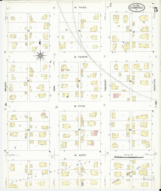 Sanborn Fire Insurance Map from Cedar Falls, Black Hawk County, Iowa (1909), Sheet #0005 - Historic Sanborn Fire Insurance Map Print, vintage old map wall art