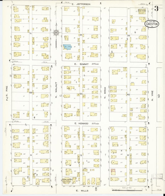 Sanborn Fire Insurance Map from Creston, Union County, Iowa (1913), Sheet #0003 - Historic Sanborn Fire Insurance Map Print, vintage old map wall art