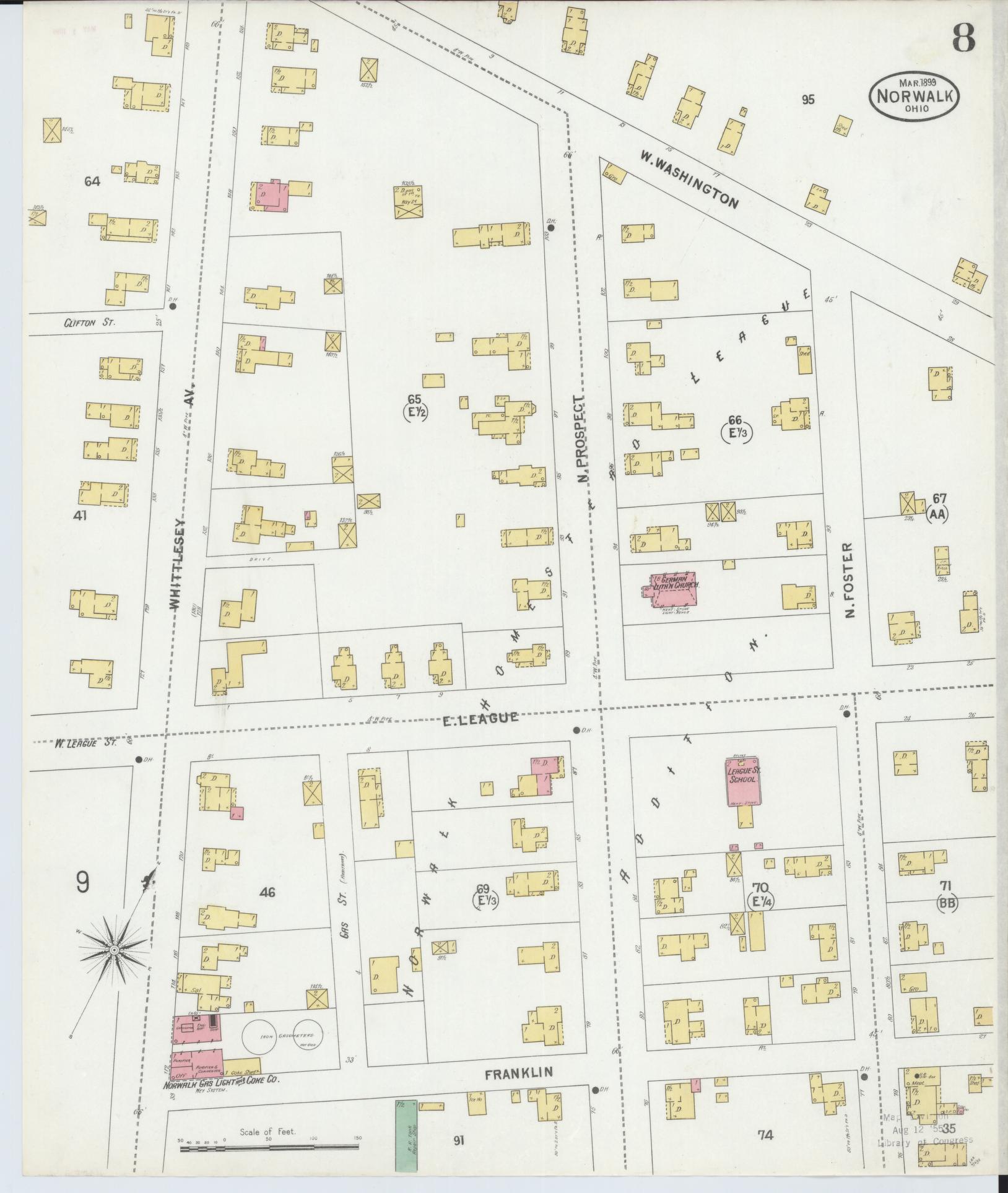 Sanborn Fire Insurance Map from Norwalk, Huron County, Ohio (1899), Sheet #0008 - Historic Sanborn Fire Insurance Map Print, vintage old map wall art, antique decor, genealogy gift, Ohio Ohio map