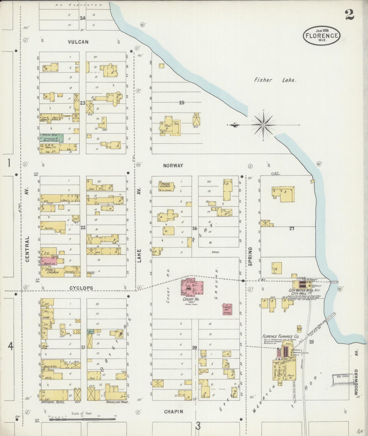 Sanborn Fire Insurance Map from Florence, Florence County, Wisconsin (1898), Sheet #0002 - Complete Map Set gallery image, historic Sanborn map, vintage wall art, Wisconsin Wisconsin