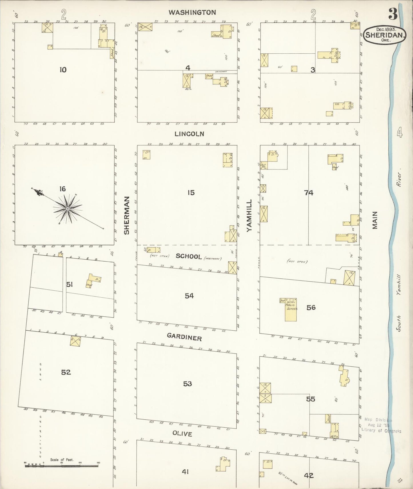 Sanborn Fire Insurance Map from Sheridan, Yamhill County, Oregon (1893), Sheet #0003 - Complete Map Set gallery image, historic Sanborn map, vintage wall art, Oregon Oregon