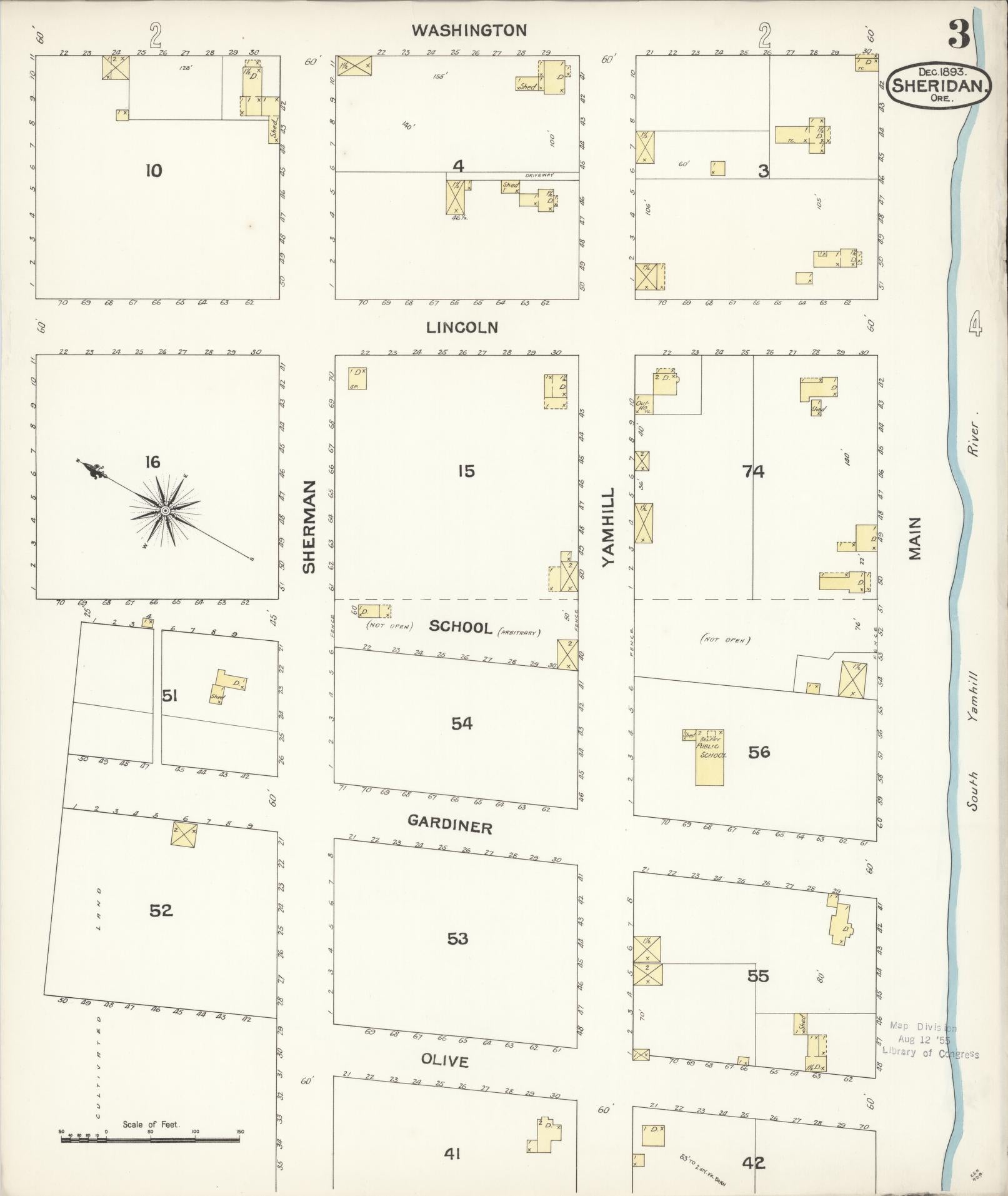 Sanborn Fire Insurance Map from Sheridan, Yamhill County, Oregon (1893), Sheet #0003 - Complete Map Set gallery image, historic Sanborn map, vintage wall art, Oregon Oregon