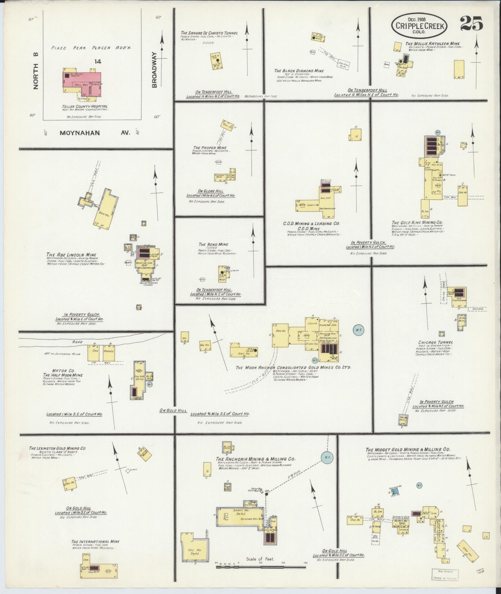 Sanborn Fire Insurance Map from Cripple Creek, Teller County, Colorado (1908), Sheet #0025 - Historic Sanborn Fire Insurance Map Print, vintage old map wall art, antique decor, genealogy gift, Colorado Colorado map