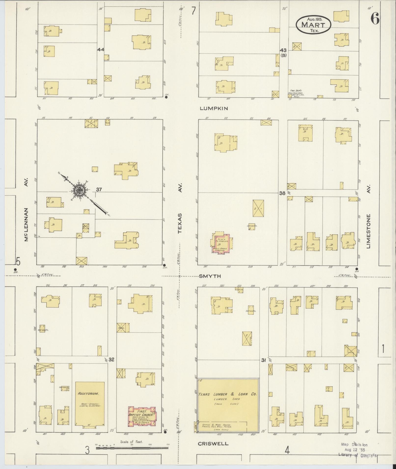 Sanborn Fire Insurance Map from Mart, McLennan County, Texas (1915), Sheet #0006 - Historic Sanborn Fire Insurance Map Print, vintage old map wall art, antique decor, genealogy gift, Texas Texas map