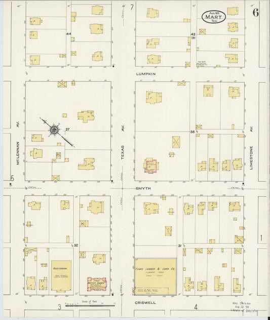 Sanborn Fire Insurance Map from Mart, McLennan County, Texas (1915), Sheet #0006 - Historic Sanborn Fire Insurance Map Print, vintage old map wall art, antique decor, genealogy gift, Texas Texas map