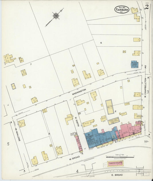 Sanborn Fire Insurance Map from Fairburn, Fulton County, Georgia (1921), Sheet #0002 - Historic Sanborn Fire Insurance Map Print, vintage old map wall art, antique decor, genealogy gift, Georgia Georgia map