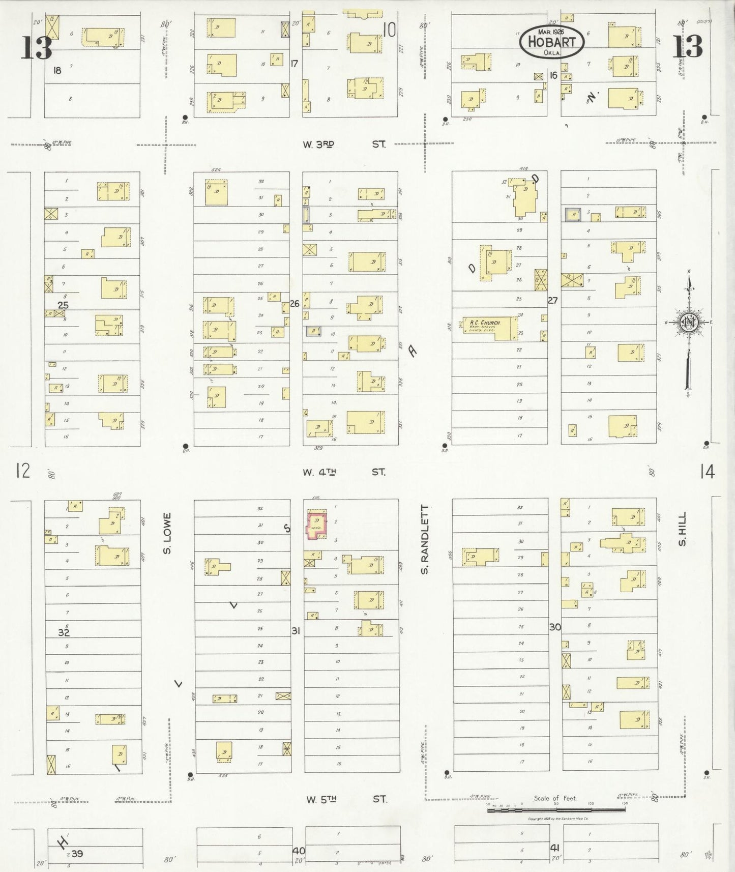 Sanborn Fire Insurance Map from Hobart, Kiowa County, Oklahoma (1926), Sheet #0013 - Complete Map Set gallery image, historic Sanborn map, vintage wall art, Oklahoma Oklahoma