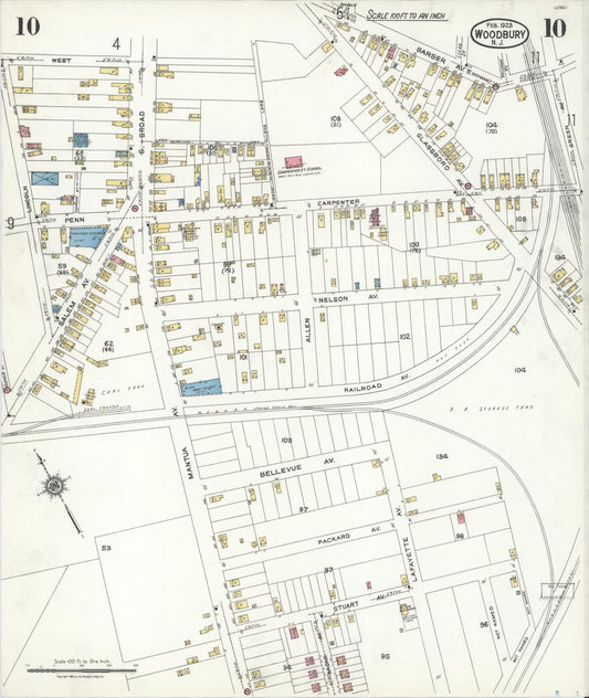Sanborn Fire Insurance Map from Woodbury, Gloucester County, New Jersey (1923), Sheet #0010 - Historic Sanborn Fire Insurance Map Print, vintage old map wall art, antique decor, genealogy gift, New Jersey New Jersey map