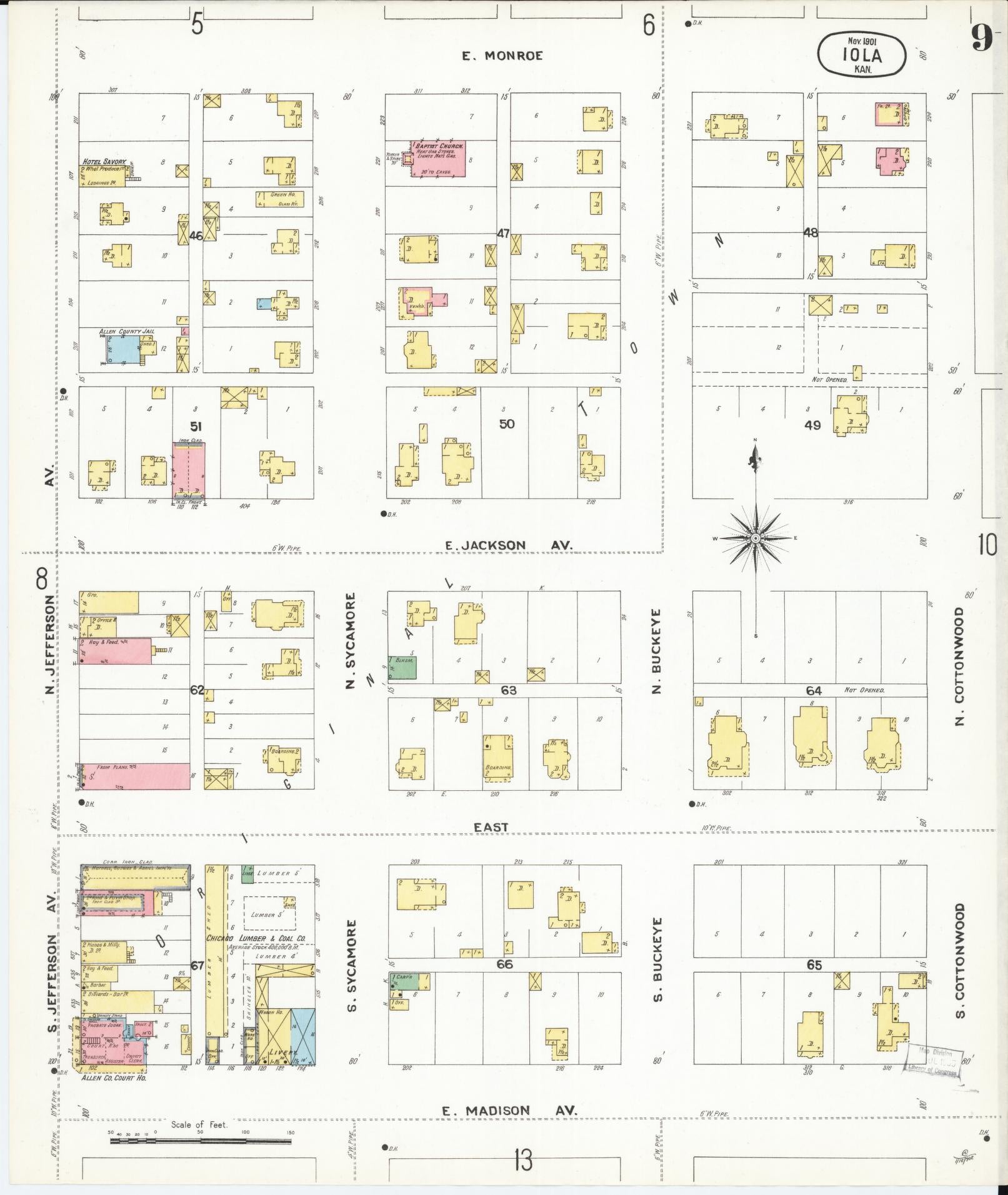Sanborn Fire Insurance Map from Iola, Allen County, Kansas (1901), Sheet #0009 - Historic Sanborn Fire Insurance Map Print, vintage old map wall art, antique decor, genealogy gift, Kansas Kansas map