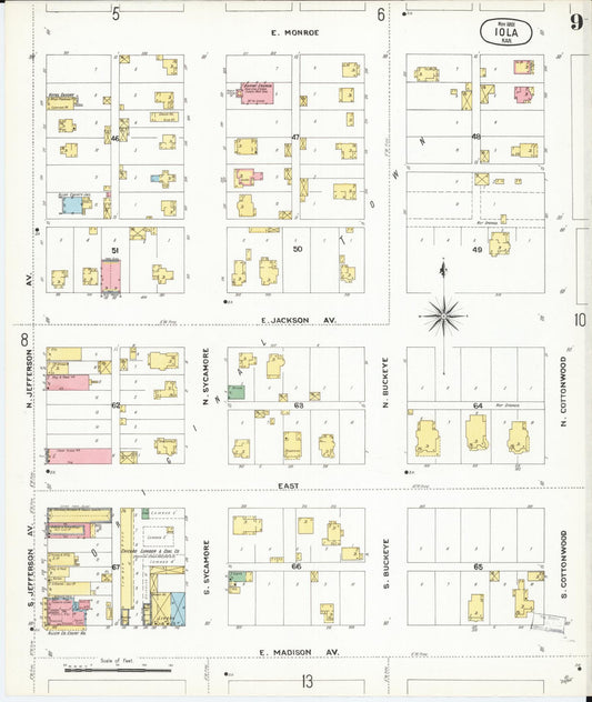 Sanborn Fire Insurance Map from Iola, Allen County, Kansas (1901), Sheet #0009 - Historic Sanborn Fire Insurance Map Print, vintage old map wall art, antique decor, genealogy gift, Kansas Kansas map