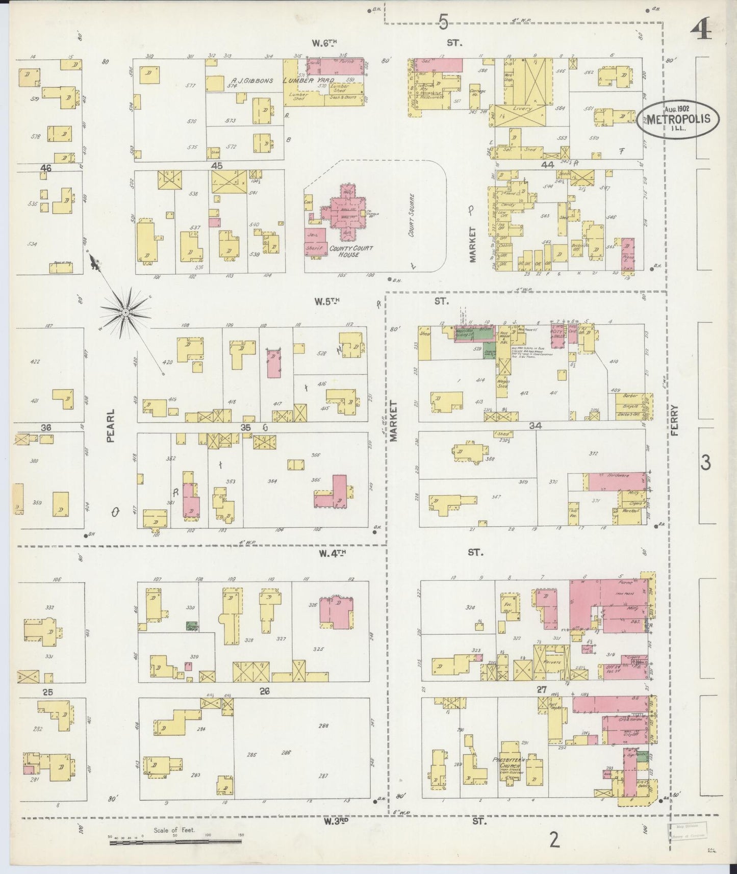 Sanborn Fire Insurance Map from Metropolis, Massac County, Illinois (1902), Sheet #0004 - Historic Sanborn Fire Insurance Map Print, vintage old map wall art, antique decor, genealogy gift, Illinois Illinois map