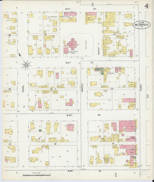 Sanborn Fire Insurance Map from Metropolis, Massac County, Illinois (1902), Sheet #0004 - Historic Sanborn Fire Insurance Map Print, vintage old map wall art, antique decor, genealogy gift, Illinois Illinois map