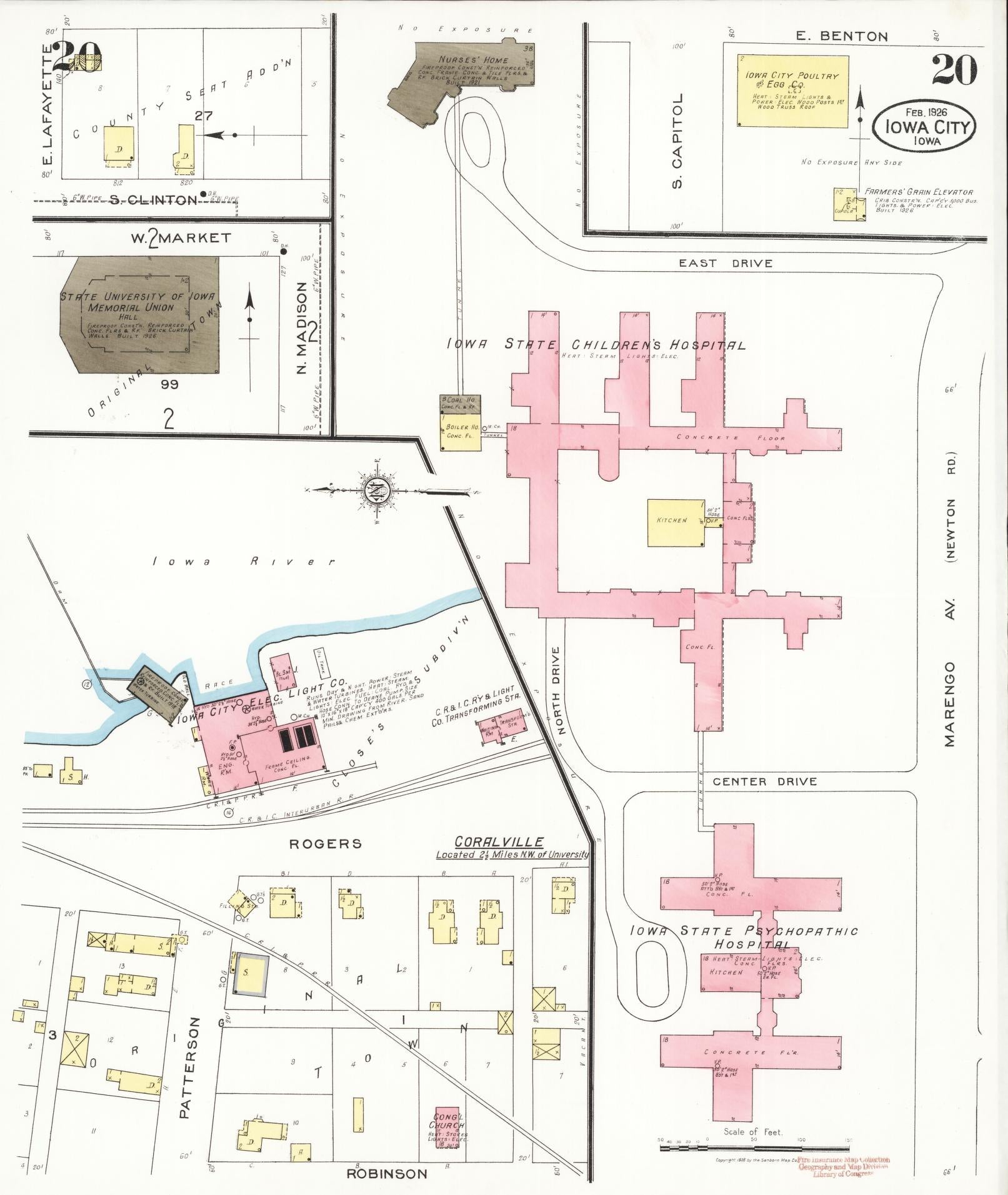 Sanborn Fire Insurance Map from Iowa City, Johnson County, Iowa (1926), Sheet #0020 - Historic Sanborn Fire Insurance Map Print, vintage old map wall art