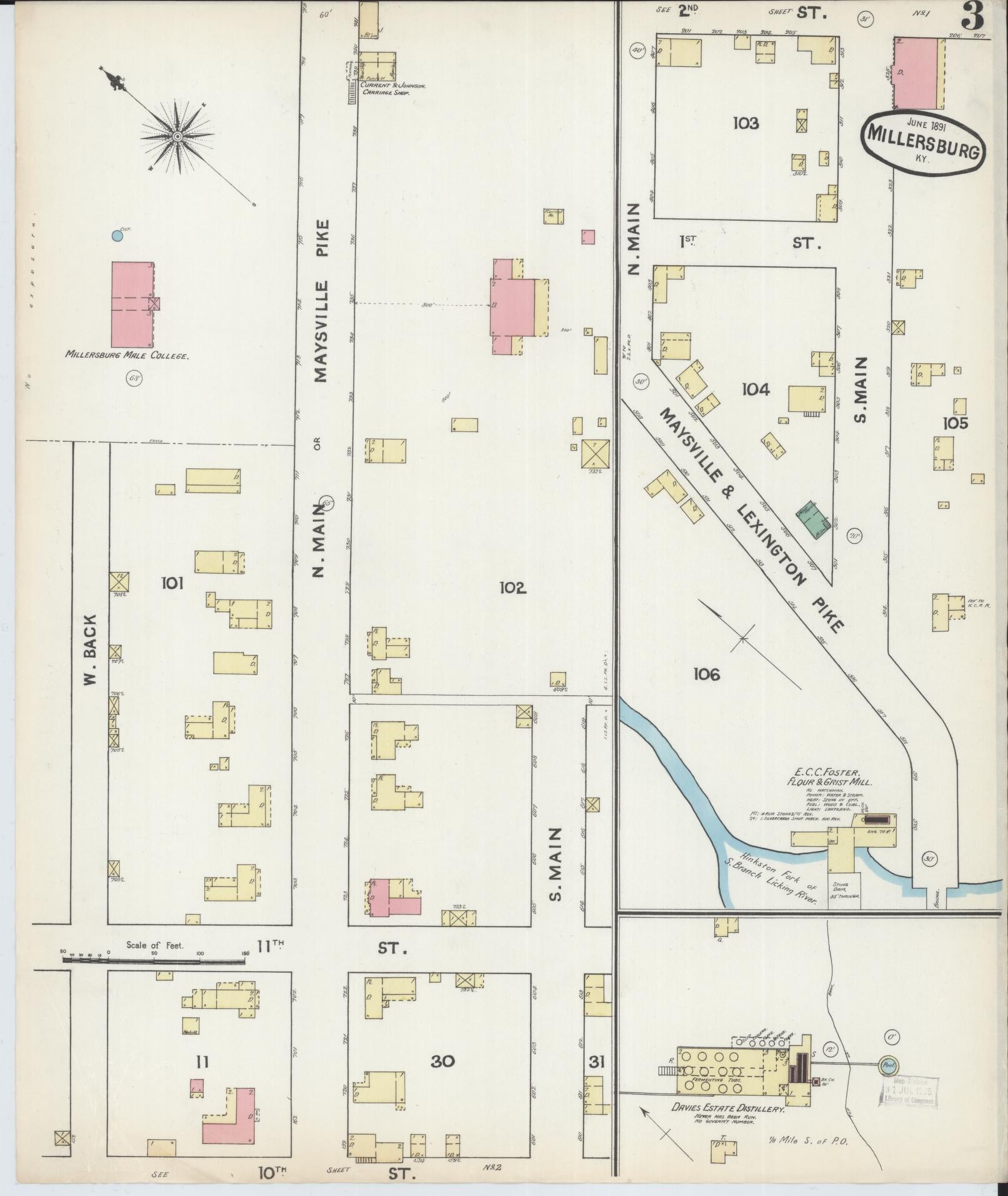 Sanborn Fire Insurance Map from Millersburg, Bourbon County, Kentucky (1891), Sheet #0003 - Complete Map Set gallery image, historic Sanborn map, vintage wall art, Kentucky Kentucky