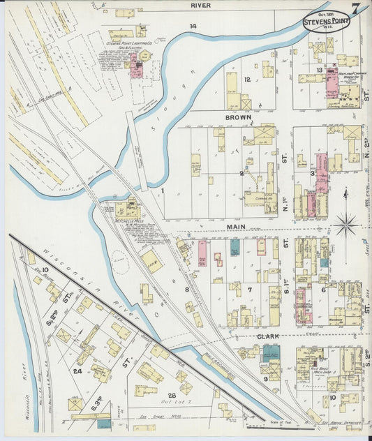 Sanborn Fire Insurance Map from Stevens Point, Portage County, Wisconsin (1891), Sheet #0007 - Historic Sanborn Fire Insurance Map Print, vintage old map wall art, antique decor, genealogy gift, Wisconsin Wisconsin map