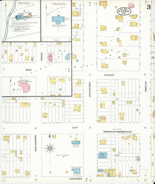Sanborn Fire Insurance Map from Sedan, Chautauqua County, Kansas (1905), Sheet #0003 - Historic Sanborn Fire Insurance Map Print, vintage old map wall art, antique decor, genealogy gift, Kansas Kansas map
