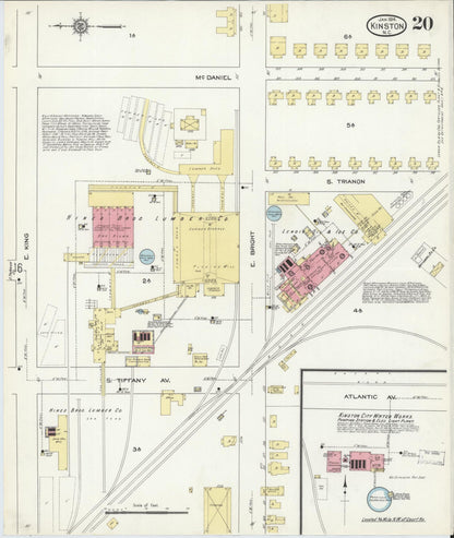 Sanborn Fire Insurance Map from Kinston, Lenoir County, North Carolina (1914), Sheet #0020 - Historic Sanborn Fire Insurance Map Print, vintage old map wall art, antique decor, genealogy gift, North Carolina North Carolina map