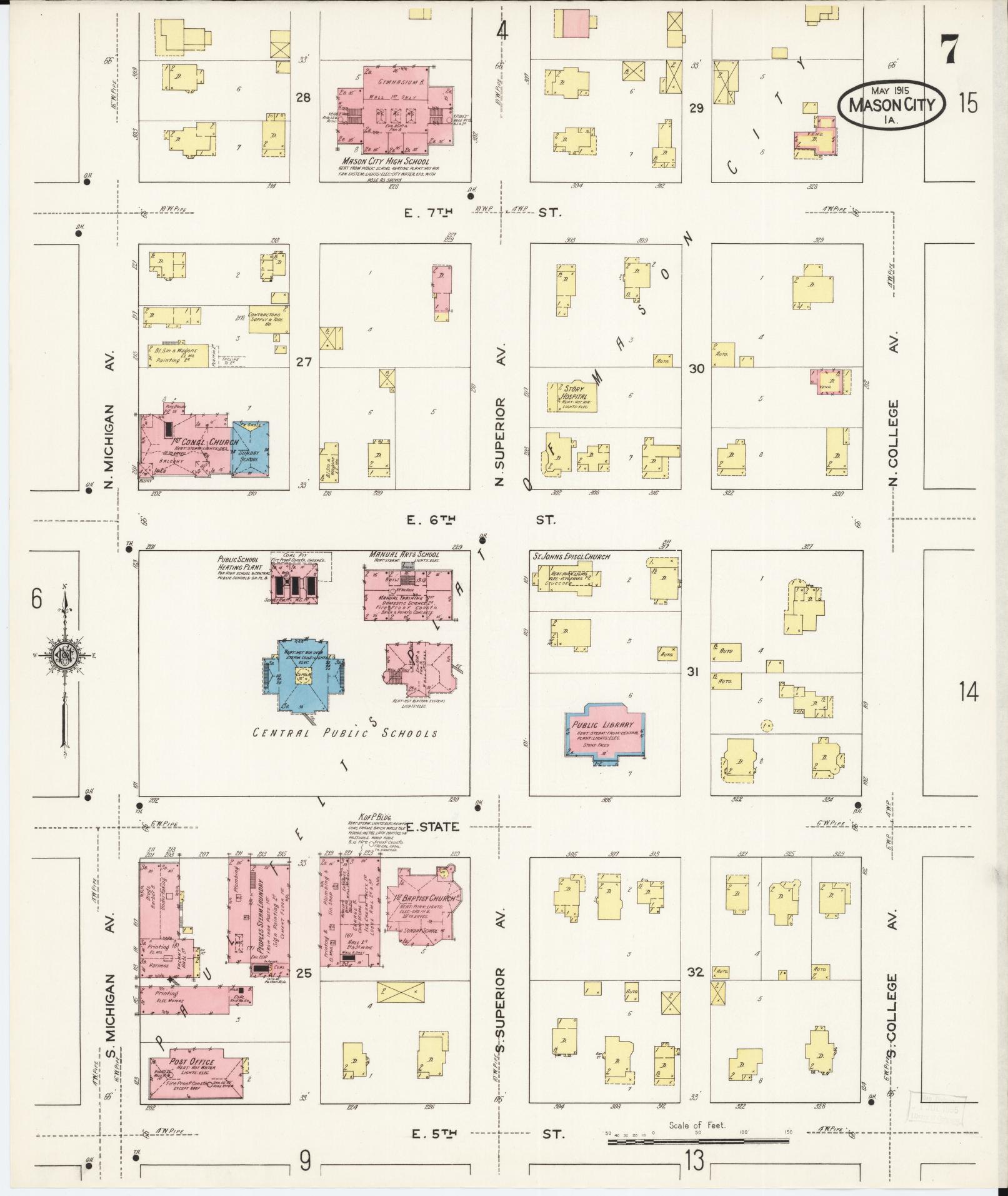 Sanborn Fire Insurance Map from Mason City, Cerro Gordo County, Iowa (1915), Sheet #0007 - Historic Sanborn Fire Insurance Map Print