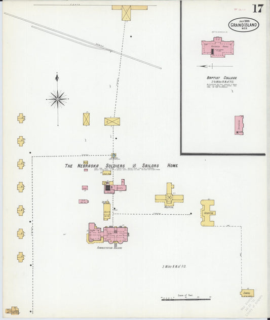 Sanborn Fire Insurance Map from Grand Island, Hall County, Nebraska (1899), Sheet #0017 - Historic Sanborn Fire Insurance Map Print, vintage old map wall art, antique decor, genealogy gift, Nebraska Nebraska map