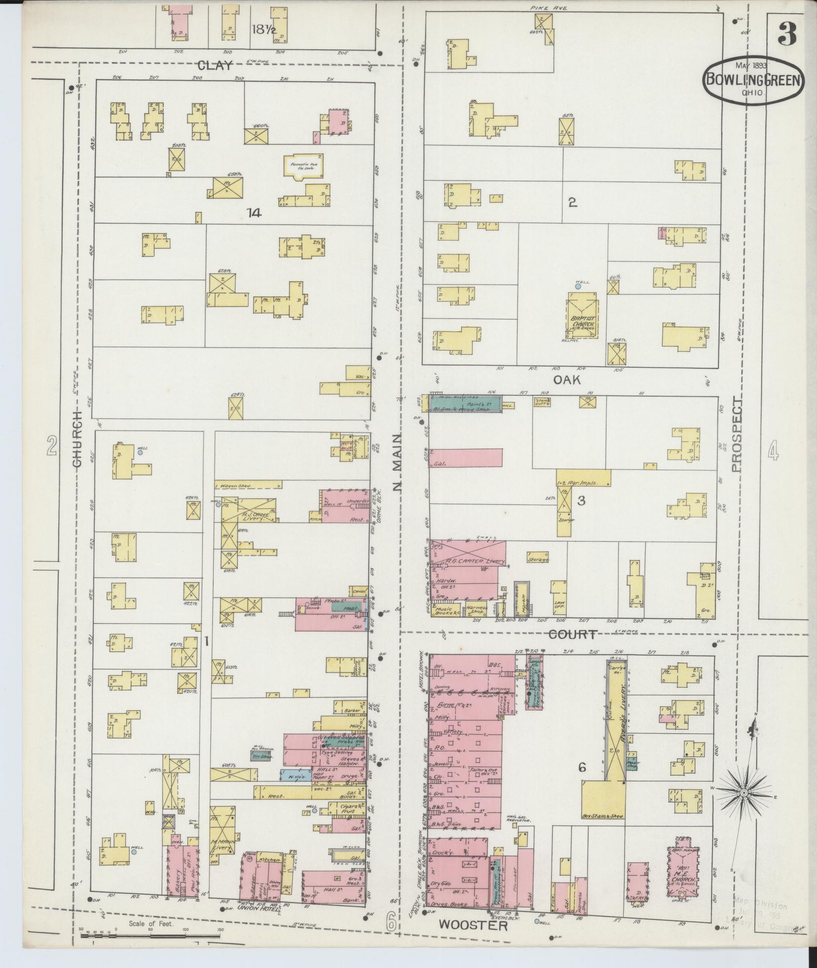 Sanborn Fire Insurance Map from Bowling Green, Wood County, Ohio (1893), Sheet #0003 - Complete Map Set gallery image, historic Sanborn map, vintage wall art, Ohio Ohio