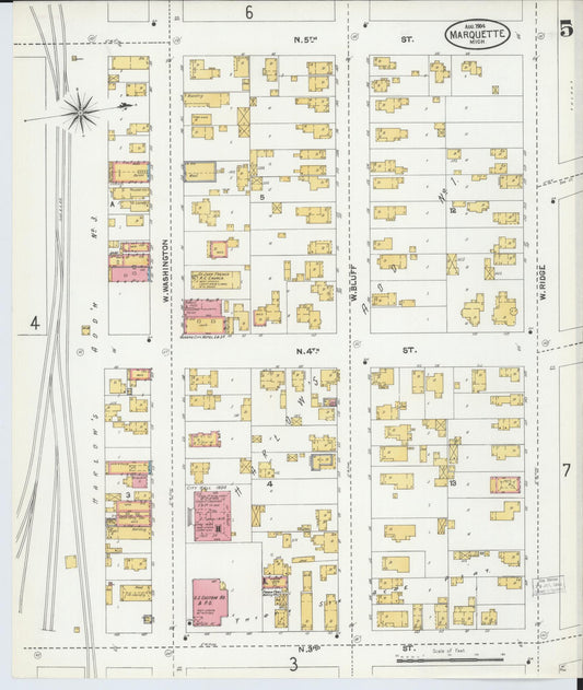 Sanborn Fire Insurance Map from Marquette, Marquette County, Michigan (1904), Sheet #0005 - Historic Sanborn Fire Insurance Map Print, vintage old map wall art, antique decor, genealogy gift, Michigan Michigan map