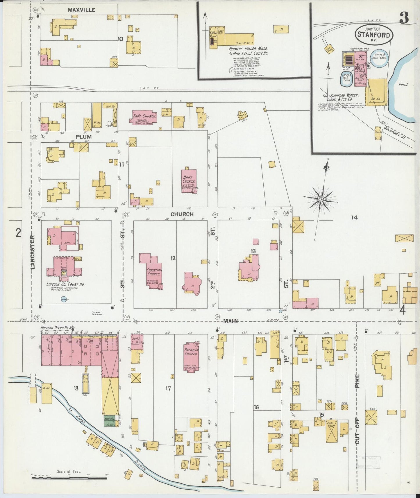 Sanborn Fire Insurance Map from Stanford, Lincoln County, Kentucky (1901), Sheet #0003 - Historic Sanborn Fire Insurance Map Print, vintage old map wall art, antique decor, genealogy gift, Kentucky Kentucky map