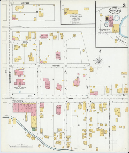 Sanborn Fire Insurance Map from Stanford, Lincoln County, Kentucky (1901), Sheet #0003 - Historic Sanborn Fire Insurance Map Print, vintage old map wall art, antique decor, genealogy gift, Kentucky Kentucky map