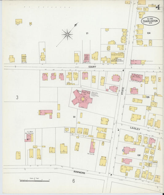 Sanborn Fire Insurance Map from Charleston, Kanawha County, West Virginia (1902), Sheet #0004 - Historic Sanborn Fire Insurance Map Print, vintage old map wall art, antique decor, genealogy gift, West Virginia West Virginia map