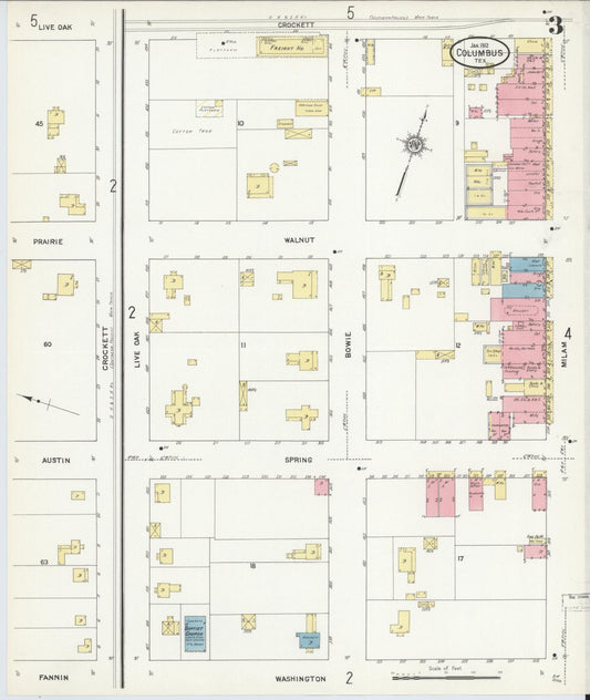 Sanborn Fire Insurance Map from Columbus, Colorado County, Texas (1912), Sheet #0003 - Historic Sanborn Fire Insurance Map Print, vintage old map wall art, antique decor, genealogy gift, Texas Texas map