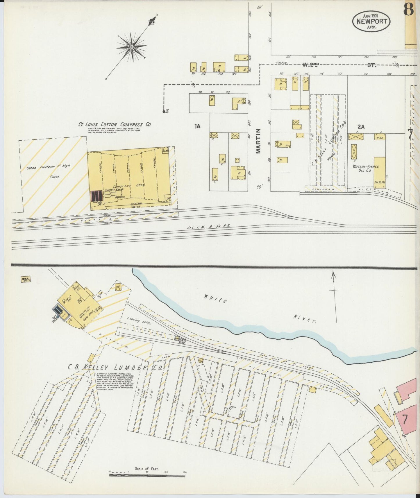 Sanborn Fire Insurance Map from Newport, Jackson County, Arkansas (1901), Sheet #0008 - Historic Sanborn Fire Insurance Map Print, vintage old map wall art, antique decor, genealogy gift, Arkansas Arkansas map