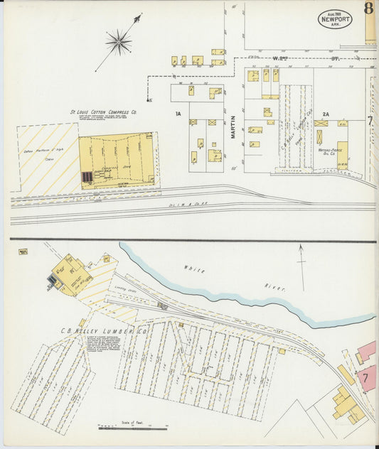 Sanborn Fire Insurance Map from Newport, Jackson County, Arkansas (1901), Sheet #0008 - Historic Sanborn Fire Insurance Map Print, vintage old map wall art, antique decor, genealogy gift, Arkansas Arkansas map
