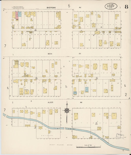 Sanborn Fire Insurance Map from Cody, Park County, Wyoming (1912), Sheet #0008 - Historic Sanborn Fire Insurance Map Print, vintage old map wall art, antique decor, genealogy gift, Wyoming Wyoming map